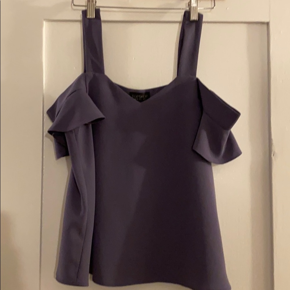 Topshop purple off the shoulder chiffon blouse